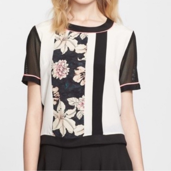 NWOT Elizabeth & James Brant Paneled Silk & Mesh Top size XXS - Picture 1 of 10